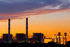 Gas Turbine Electrical Power Plant At Dusk Royalty Free Stock Photos