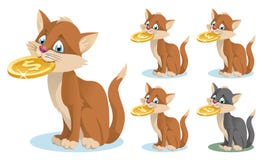 Gato engraçado que guarda o símbolo de moedas diferentes Dólar, euro, ilustração do vetor Gato engraçado que guarda o símbolo de moedas diferentes Dólar, euro, ilustração do vetor