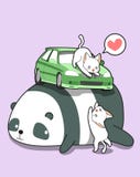 Gatos de Kawaii com o carro na panda gigante ilustração stock Gatos de Kawaii com o carro na panda gigante ilustração stock