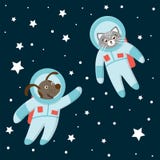Gatto e cane divertenti dell'astronauta di vettore nello spazio con i pianeti e le stelle royalty illustrazione gratis Gatto e cane divertenti dell'astronauta di vettore nello spazio con i pianeti e le stelle royalty illustrazione gratis