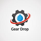 Gear drop with red swoosh logo vector, icon, element, and template for company stock illustration Gear drop with red swoosh logo vector, icon, element, and template for company stock illustration