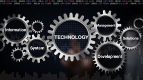 Gear with keyword, information management development system, solutions. Businessman touch screen 'Technology'. (included alpha) Gear with keyword, information management development system, solutions. Businessman touch screen 'Technology'. (included alpha)