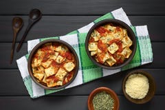 Gebakken Ravioli met Tomatensaus royalty-vrije stock foto's Gebakken Ravioli met Tomatensaus royalty-vrije stock foto's