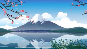 Gebirgsfrühlings-Vektor-Illustration Japans Fuji lizenzfreie abbildung Gebirgsfrühlings-Vektor-Illustration Japans Fuji lizenzfreie abbildung