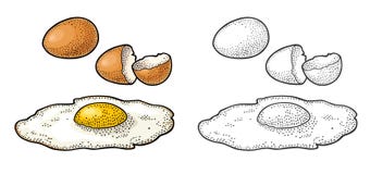 Gebraden ei en gebroken shell De uitstekende illustratie van de kleurengravure Royalty-vrije Stock Afbeeldingen Gebraden ei en gebroken shell De uitstekende illustratie van de kleurengravure Royalty-vrije Stock Afbeeldingen