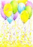 Geburtstagshintergrund mit dem Fliegen von bunten Ballonen und von Konfettis stock abbildung Geburtstagshintergrund mit dem Fliegen von bunten Ballonen und von Konfettis stock abbildung