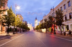 Gediminas Avenue At Night In Vilnius Royalty Free Stock Image