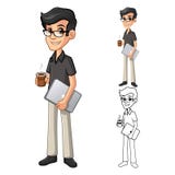 Geek Man with Glasses Holding a Coffee and Notebook Cartoon Character vector illustration Geek Man with Glasses Holding a Coffee and Notebook Cartoon Character vector illustration