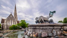 Gefion Fountain and St Albans Church Copenhagen stock image Gefion Fountain and St Albans Church Copenhagen stock image