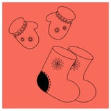 Geglaubte Stiefel, Handschuhe mit Verzierung Linearer Elemente Russe von Winterkleidung Zusatzvolkskostüm Malbuch oder vektor abbildung Geglaubte Stiefel, Handschuhe mit Verzierung Linearer Elemente Russe von Winterkleidung Zusatzvolkskostüm Malbuch oder vektor abbildung