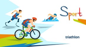Gehandicapte Concurrentie van de de Marathonsport van het Atletentriatlon stock illustratie Gehandicapte Concurrentie van de de Marathonsport van het Atletentriatlon stock illustratie