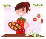 Geheim recept: Vrouw die Kerstmiskoekjes voorbereidt royalty-vrije illustratie Geheim recept: Vrouw die Kerstmiskoekjes voorbereidt royalty-vrije illustratie