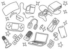 Gekritzelspiel-Spielkunst mit Spielwerkzeug-Hardware und Schwarzweiss-Farbe stock abbildung Gekritzelspiel-Spielkunst mit Spielwerkzeug-Hardware und Schwarzweiss-Farbe stock abbildung