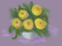 Gelbe Kamelien in einem weißen Vase lizenzfreie abbildung Gelbe Kamelien in einem weißen Vase lizenzfreie abbildung