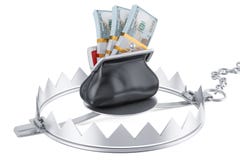 Geldfalle mit vollem Dollar des Geldbeutels verpackt, Wiedergabe 3D vektor abbildung Geldfalle mit vollem Dollar des Geldbeutels verpackt, Wiedergabe 3D vektor abbildung