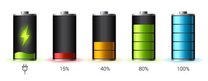 Geloste en volledig geladen batterijsmartphone - infographic vector vector illustratie Geloste en volledig geladen batterijsmartphone - infographic vector vector illustratie