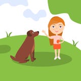 Gelukkig meisje met hond Damezitting die en haar huisdier spelen onderwijzen Vector illustratie vector illustratie Gelukkig meisje met hond Damezitting die en haar huisdier spelen onderwijzen Vector illustratie vector illustratie