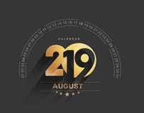Gelukkig nieuw jaar 2019 August Calendar - het ontwerpelementen van de Nieuwjaarvakantie voor vakantiekaarten, de affiche van de stock illustratie Gelukkig nieuw jaar 2019 August Calendar - het ontwerpelementen van de Nieuwjaarvakantie voor vakantiekaarten, de affiche van de stock illustratie