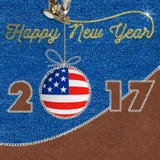 Gelukkige Nieuwjaar 2017 Amerikaanse vlag op Jeansachtergrond Naaiende stof applique Royalty-vrije Stock Afbeelding Gelukkige Nieuwjaar 2017 Amerikaanse vlag op Jeansachtergrond Naaiende stof applique Royalty-vrije Stock Afbeelding