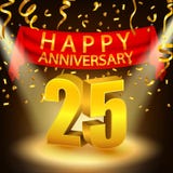 Gelukkige 25ste Verjaardagsviering met gouden confettien en schijnwerper stock illustratie Gelukkige 25ste Verjaardagsviering met gouden confettien en schijnwerper stock illustratie