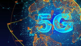 Generado por ordenador, animación de la tecnología de conectividad 5G stock de ilustración Generado por ordenador, animación de la tecnología de conectividad 5G stock de ilustración