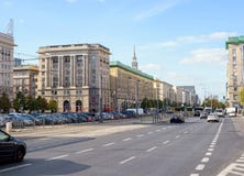 General view on Marszalkowska and Plac Konstytucji streets in Wa stock photos General view on Marszalkowska and Plac Konstytucji streets in Wa stock photos