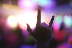 Genietend van de partij met hand die omhoog pret in nachtclub hebben stock foto's Genietend van de partij met hand die omhoog pret in nachtclub hebben stock foto's