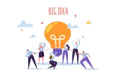 Gens d'affaires plats avec la grande idée d'ampoule Innovation, faisant un brainstorm le concept de créativité Caractères fonctio illustration libre de droits Gens d'affaires plats avec la grande idée d'ampoule Innovation, faisant un brainstorm le concept de créativité Caractères fonctio illustration libre de droits