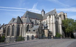 Gent - st. Michael gothic church and canal royalty free stock images Gent - st. Michael gothic church and canal royalty free stock images