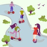 Gente activa en el parque Verano o actividad al aire libre de la ciudad de la primavera Caracteres del hombre y de la mujer en el stock de ilustración Gente activa en el parque Verano o actividad al aire libre de la ciudad de la primavera Caracteres del hombre y de la mujer en el stock de ilustración