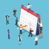 Gente di affari isometrica che programma operazione sul calendario da scrivania illustrazione vettoriale Gente di affari isometrica che programma operazione sul calendario da scrivania illustrazione vettoriale
