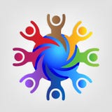 Gente felice e riuscita di logo di lavoro di squadra intorno al vettore della carta di identificazione del mondo royalty illustrazione gratis Gente felice e riuscita di logo di lavoro di squadra intorno al vettore della carta di identificazione del mondo royalty illustrazione gratis