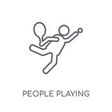Gente que juega el icono linear del icono del tenis Gente moderna pl del esquema stock de ilustración Gente que juega el icono linear del icono del tenis Gente moderna pl del esquema stock de ilustración