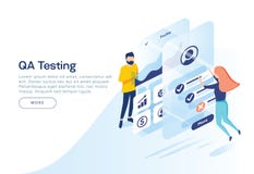 Gente que prueba el interfaz y la utilidad de una aplicación móvil Ejemplo isométrico Concepto de aterrizaje de la página ilustración del vector Gente que prueba el interfaz y la utilidad de una aplicación móvil Ejemplo isométrico Concepto de aterrizaje de la página ilustración del vector