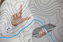 Geographic information systems concept, woman scientist working with futuristic GIS interface on a transparent screen. stock images Geographic information systems concept, woman scientist working with futuristic GIS interface on a transparent screen. stock images