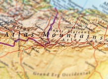 Geographic map of traveler focused on Atlas Mountains royalty free stock image Geographic map of traveler focused on Atlas Mountains royalty free stock image