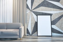 Geometric wall pattern living room sofa and poster royalty free illustration Geometric wall pattern living room sofa and poster royalty free illustration