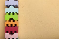 Geometrical wooden blocks of different colors. Copy space for text royalty free stock photo Geometrical wooden blocks of different colors. Copy space for text royalty free stock photo