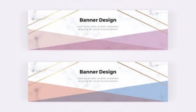 Geometrische Webbanners met roze, blauw en driehoeken en gouden lijnen op de marmeren textuur Moderne malplaatjes voor uitnodigin vector illustratie Geometrische Webbanners met roze, blauw en driehoeken en gouden lijnen op de marmeren textuur Moderne malplaatjes voor uitnodigin vector illustratie