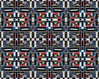 Geometrisk bakgrund i Mondrian rasterstil Pop Art Pattern Sömlös prydnad med abstrakta fyrkanter stock illustrationer Geometrisk bakgrund i Mondrian rasterstil Pop Art Pattern Sömlös prydnad med abstrakta fyrkanter stock illustrationer