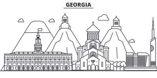 Georgia architecture line skyline illustration. Linear vector cityscape with famous landmarks, city sights, design icons stock illustration Georgia architecture line skyline illustration. Linear vector cityscape with famous landmarks, city sights, design icons stock illustration