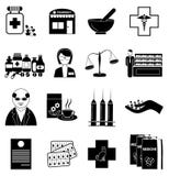 Geplaatste apotheekpictogrammen royalty-vrije illustratie Geplaatste apotheekpictogrammen royalty-vrije illustratie