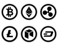 Geplaatste Cryptocurrencymuntstukken Royalty-vrije Stock Fotografie Geplaatste Cryptocurrencymuntstukken Royalty-vrije Stock Fotografie