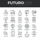 Geplaatste de Lijnpictogrammen van bedrijfseconomiefuturo stock illustratie Geplaatste de Lijnpictogrammen van bedrijfseconomiefuturo stock illustratie