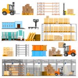 Geplaatste pakhuispictogrammen stock illustratie Geplaatste pakhuispictogrammen stock illustratie