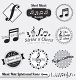 Geplaatste vector: Retro Etiketten en de Stickers van de Nota van de Muziek royalty-vrije illustratie Geplaatste vector: Retro Etiketten en de Stickers van de Nota van de Muziek royalty-vrije illustratie