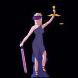 Gerechtigkeit Femida mit Skalen, Gläser VR der virtuellen Realität lizenzfreie abbildung Gerechtigkeit Femida mit Skalen, Gläser VR der virtuellen Realität lizenzfreie abbildung