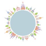 Gericht roofed leuke huizen die zich rond de aarde bevinden royalty-vrije illustratie Gericht roofed leuke huizen die zich rond de aarde bevinden royalty-vrije illustratie