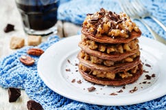 German chocolate pancakes with coconut and chocolate Royalty Free Stock Image German chocolate pancakes with coconut and chocolate Royalty Free Stock Image