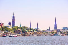 Germany, Hamburg skyline and river Elbe royalty free stock photos Germany, Hamburg skyline and river Elbe royalty free stock photos